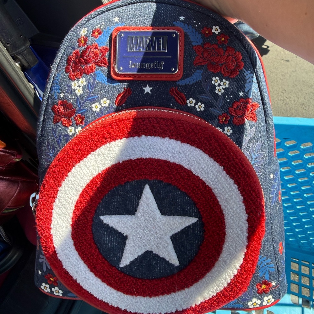 New Loungefly Captain America Floral Shield Backpack